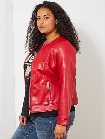 Blusão sem gola em pele sintética - Kiabi