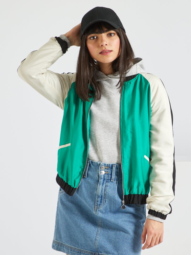 Blusão tipo bomber acetinado tricolor VERDE - Kiabi