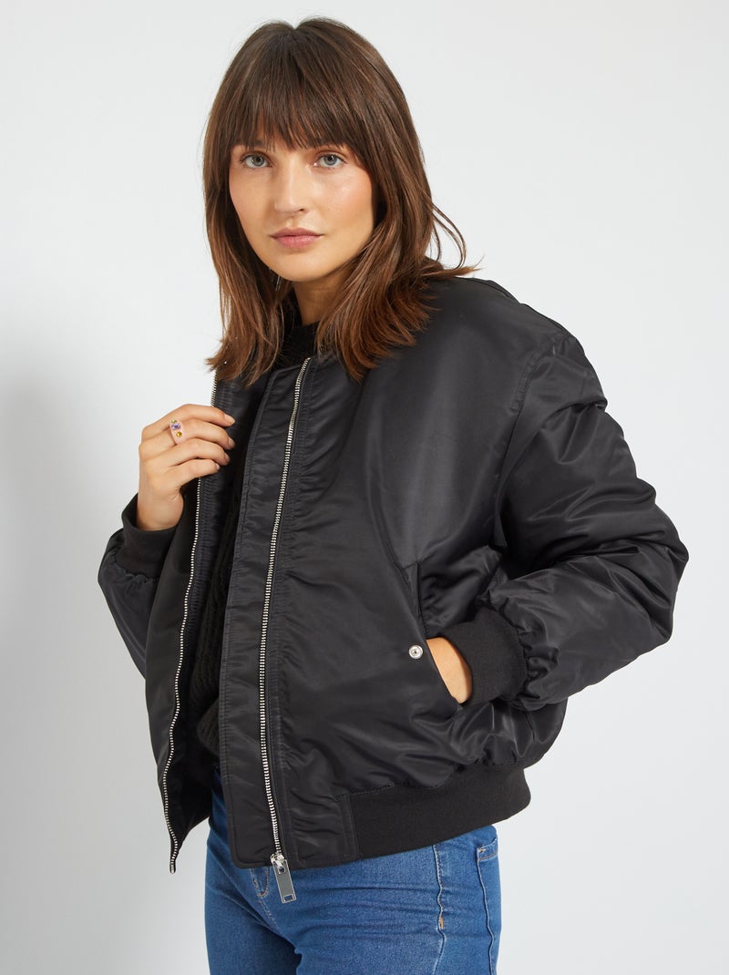 Blusão tipo bomber leve acetinado Preto - Kiabi