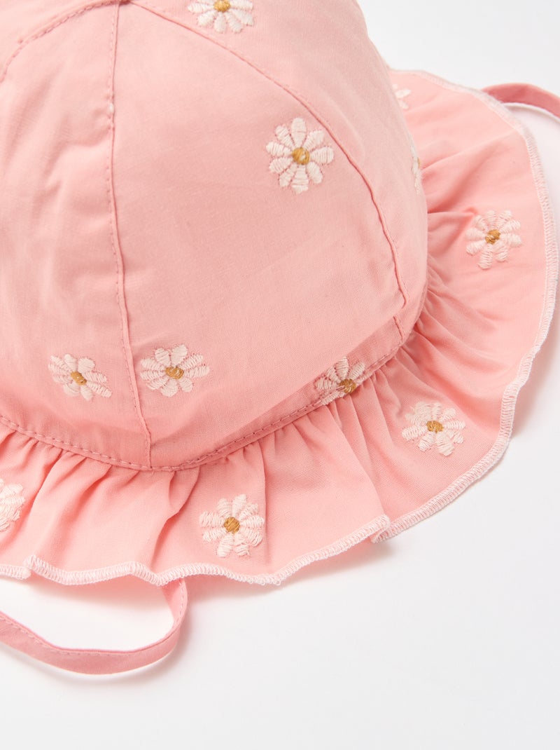 Bob com folhos e flores bordadas Rosa - Kiabi