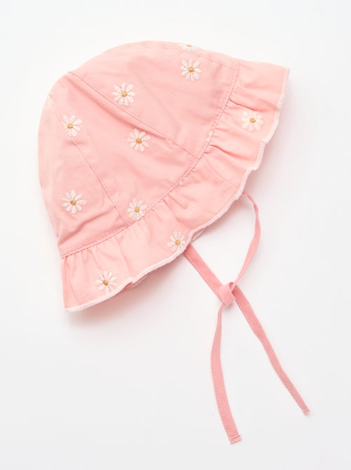 Bob com folhos e flores bordadas - Kiabi