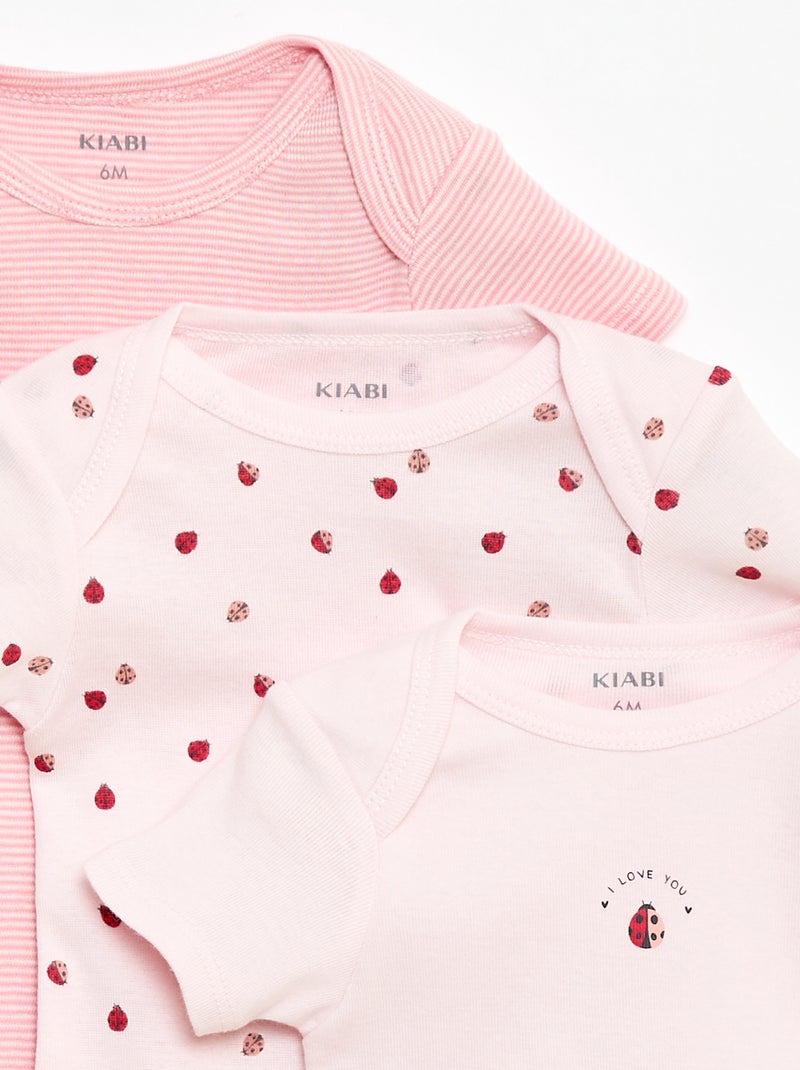 Bodies estampados em algodão - lote de 3 Rosa - Kiabi