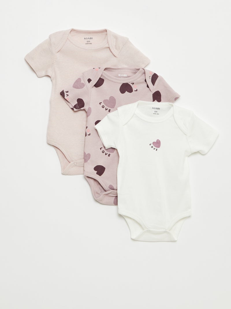 Bodies estampados em algodão - lote de 3 Violeta - Kiabi