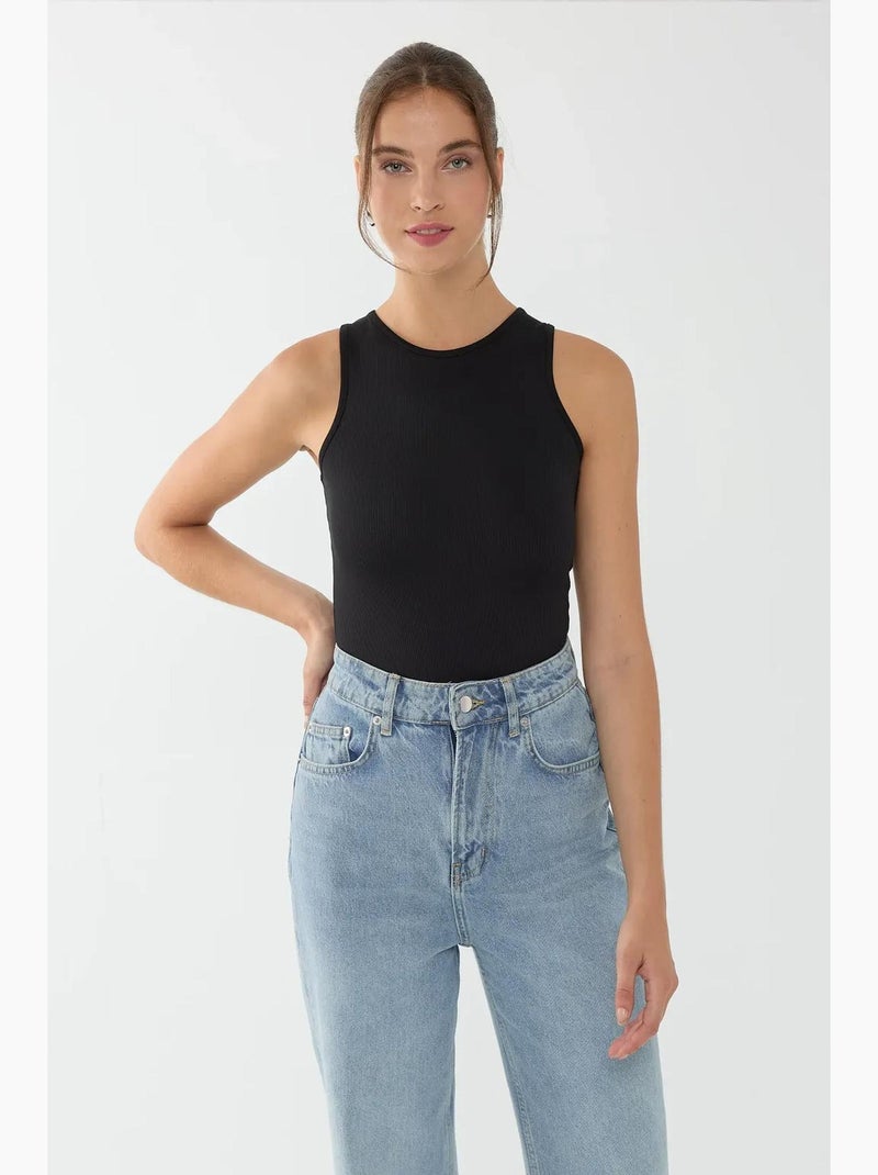 Body básico com gola redonda hiccup Preto - Kiabi