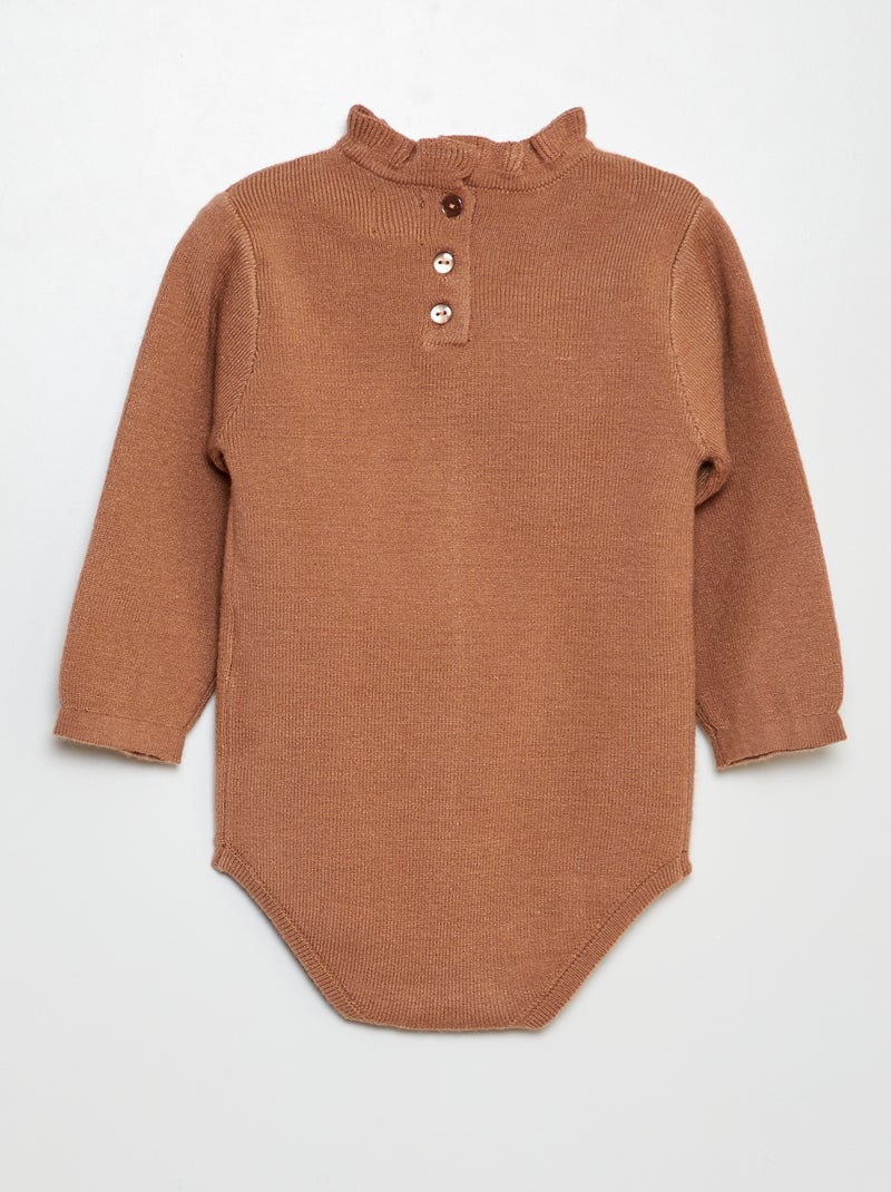 Body camisola com gola com folhos CASTANHO - Kiabi