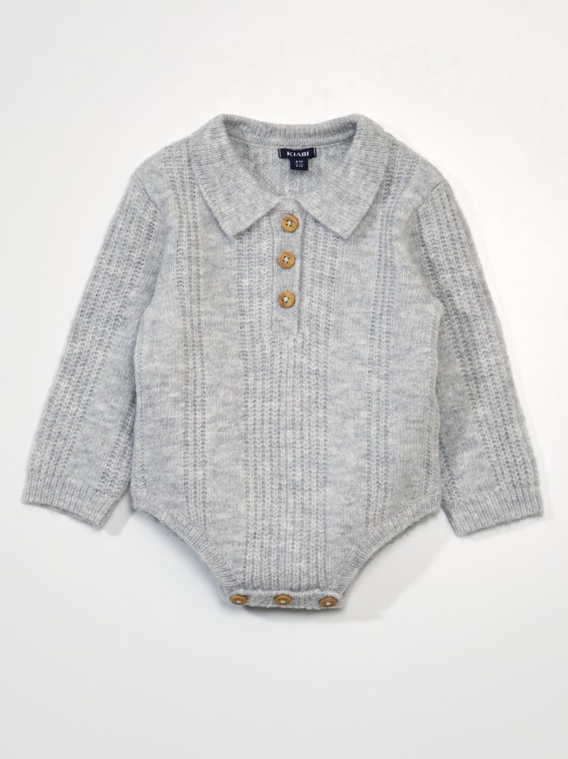 Body camisola de tricô com colarinho de polo CINZA - Kiabi