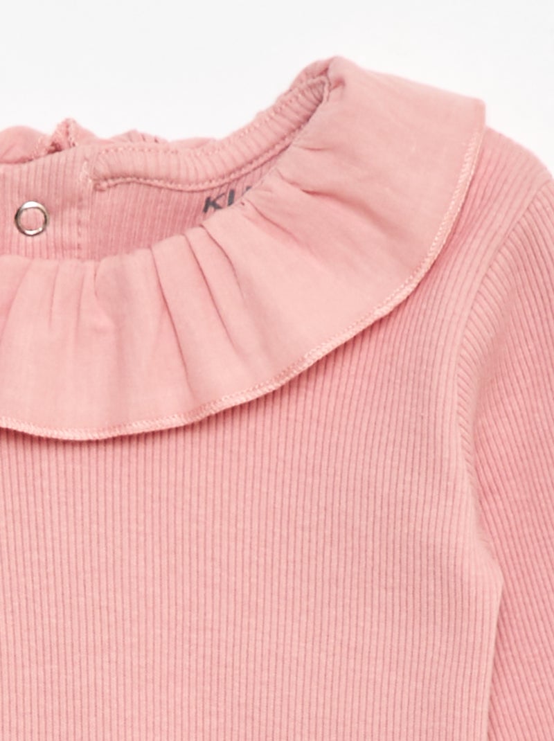 Body canelado com folho Rosa - Kiabi