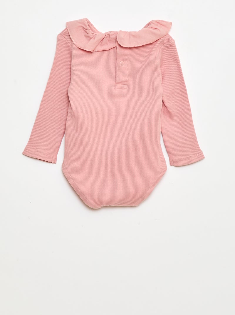 Body canelado com folho Rosa - Kiabi