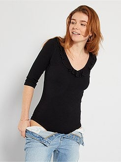 Body canelado com folhos - Kiabi