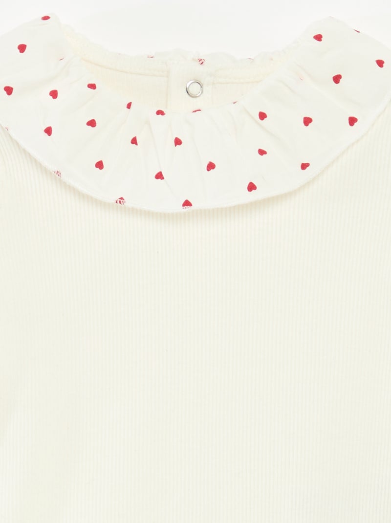 Body canelado com gola babete Branco - Kiabi