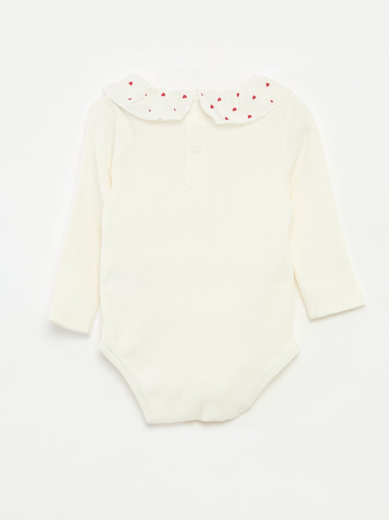 Body canelado com gola babete Branco - Kiabi