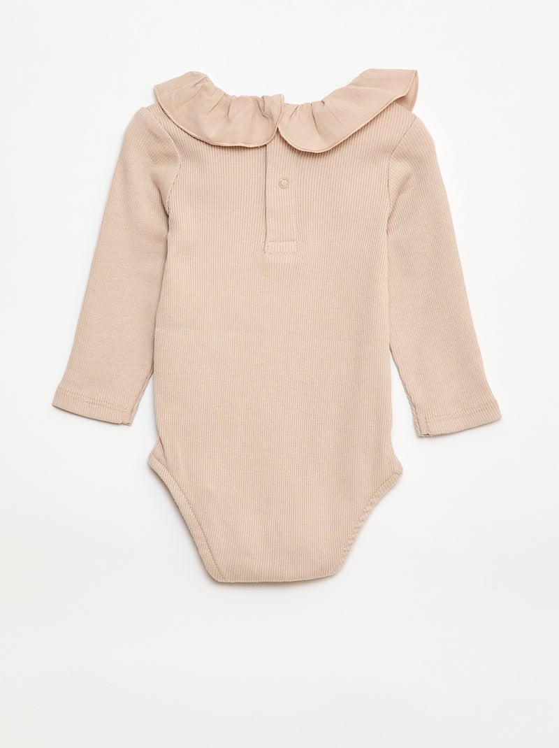 Body canelado com gola Bege - Kiabi