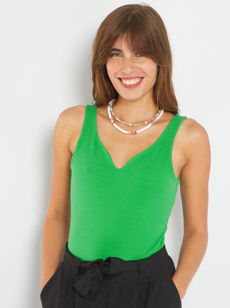 Body canelado com gola cruzada VERDE - Kiabi