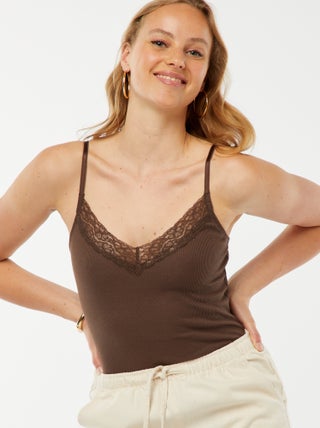 Body canelado liso com renda
