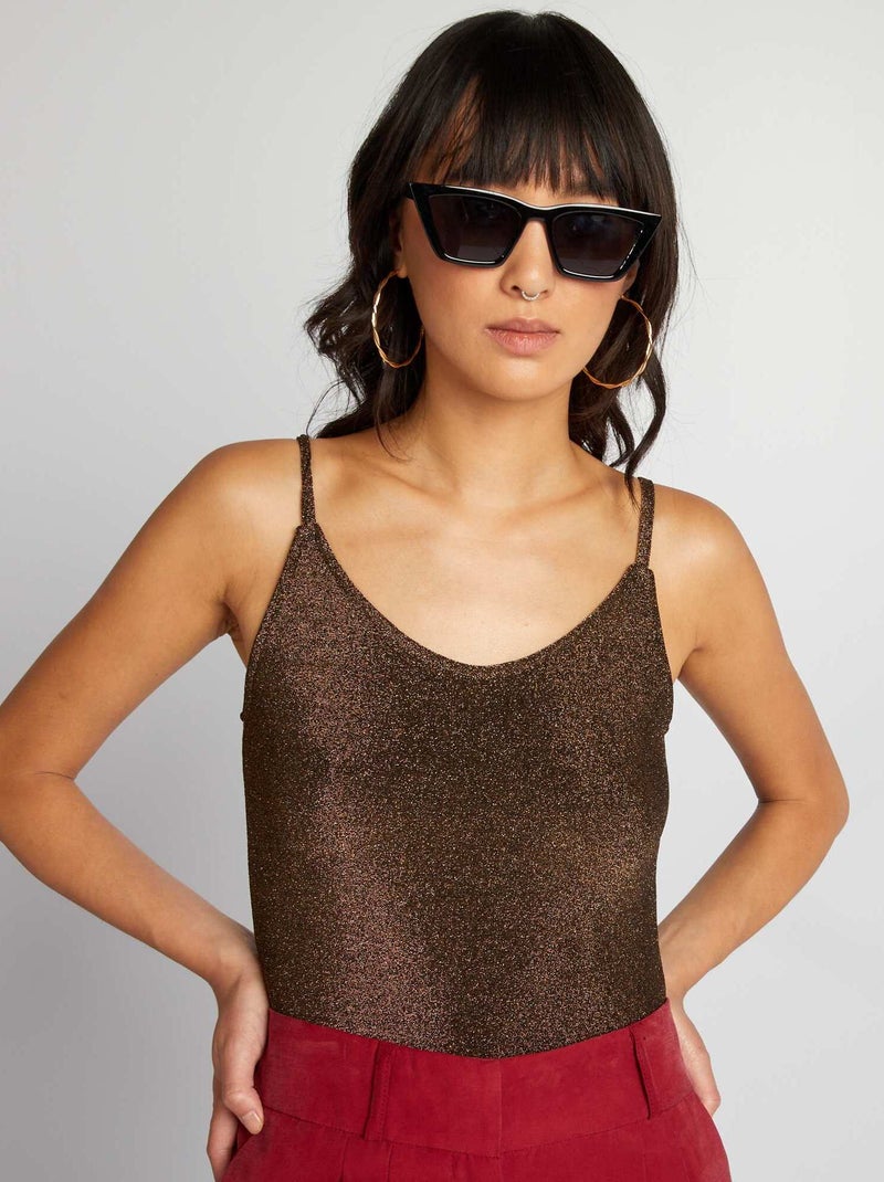Body com brilhantes e alças finas AMARELO - Kiabi