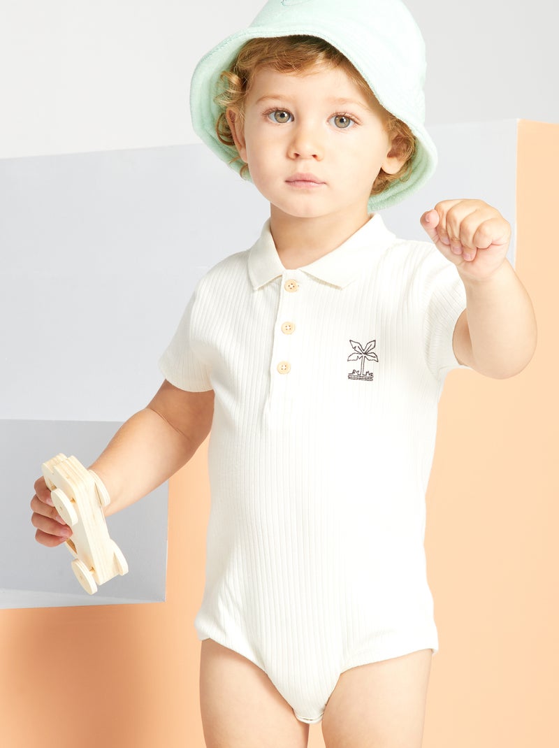 Body com colarinho de polo de manga curta BRANCO - Kiabi