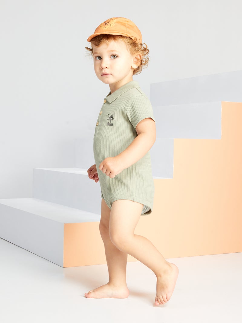 Body com colarinho de polo de manga curta Cinza - Kiabi