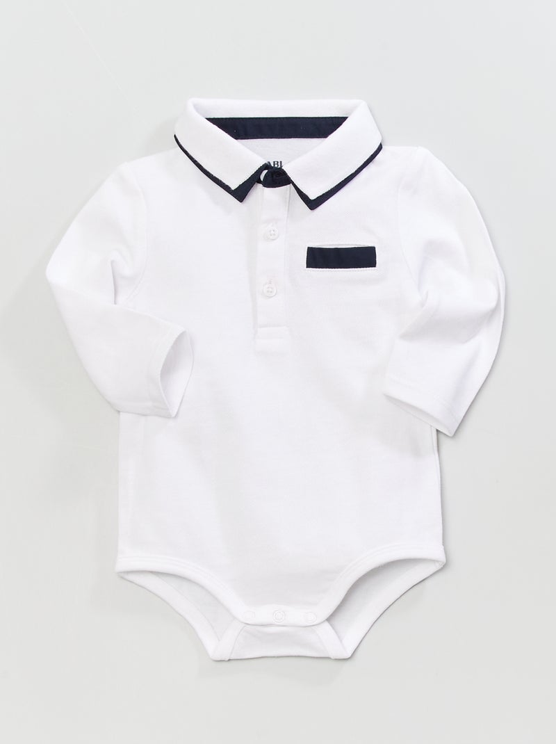 Body com colarinho de polo em piqué de algodão BRANCO - Kiabi