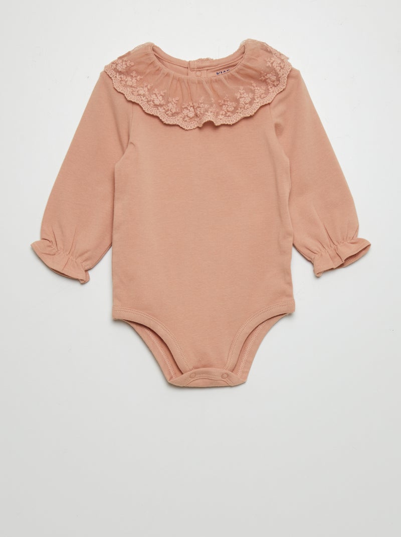 Body com colarinho largo em tule bordado ROSA - Kiabi
