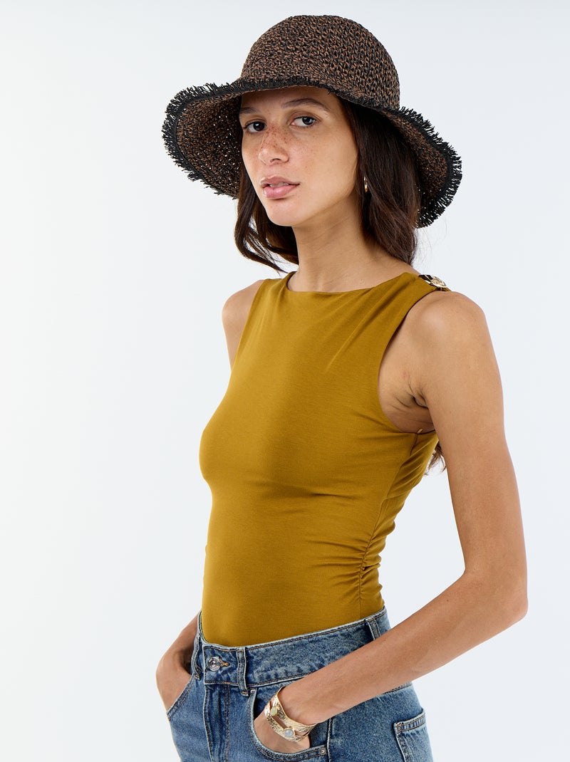 Body com costas decotadas e joia dourada Castanho - Kiabi