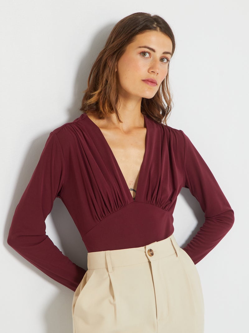 Body com decote em bico Vermelho Vinho - Kiabi