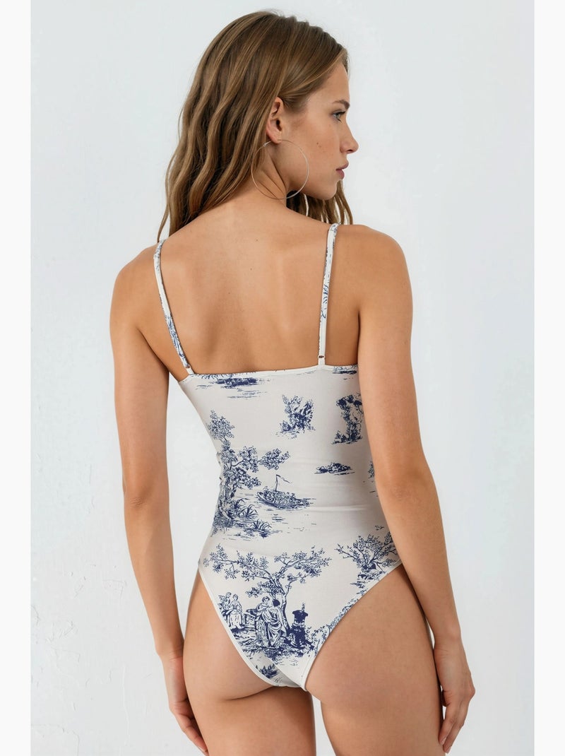 Body com decote em v e padrão hiccup Branco - Kiabi