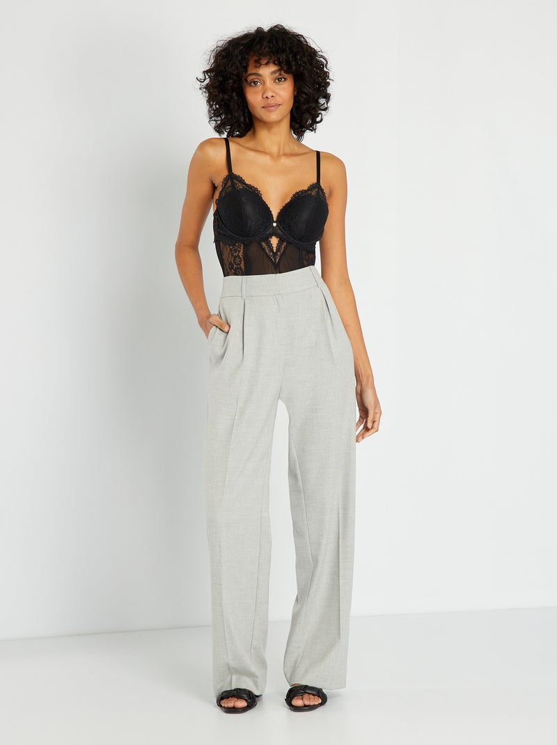 Body com decote profundo em renda Preto - Kiabi