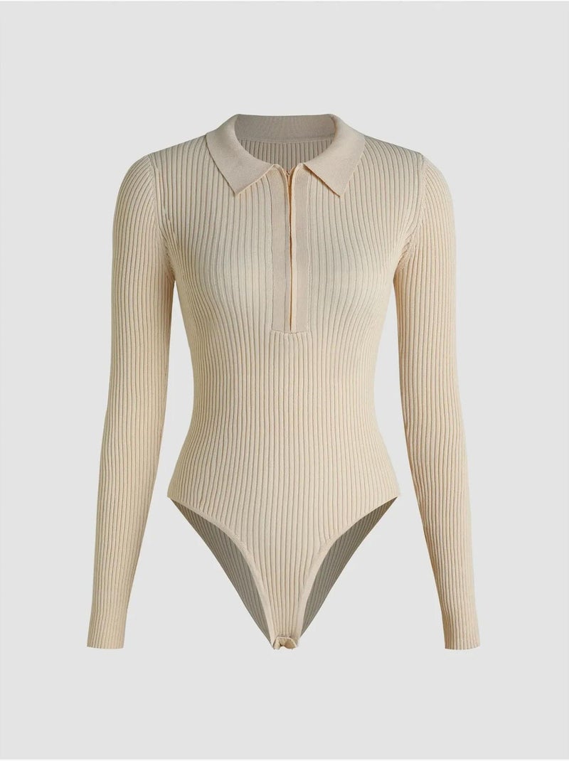 Body com fecho e gola polo hiccup Bege natural - Kiabi