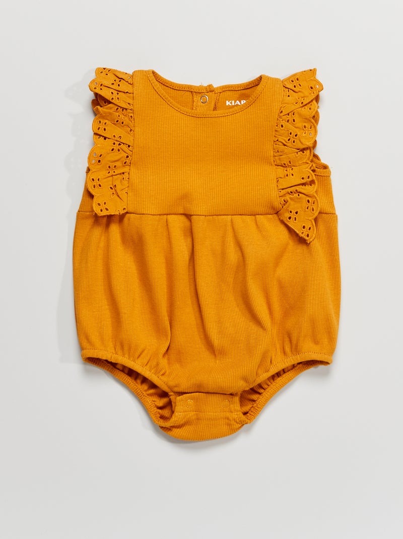 Body com folhos e bordados ingleses AMARELO - Kiabi