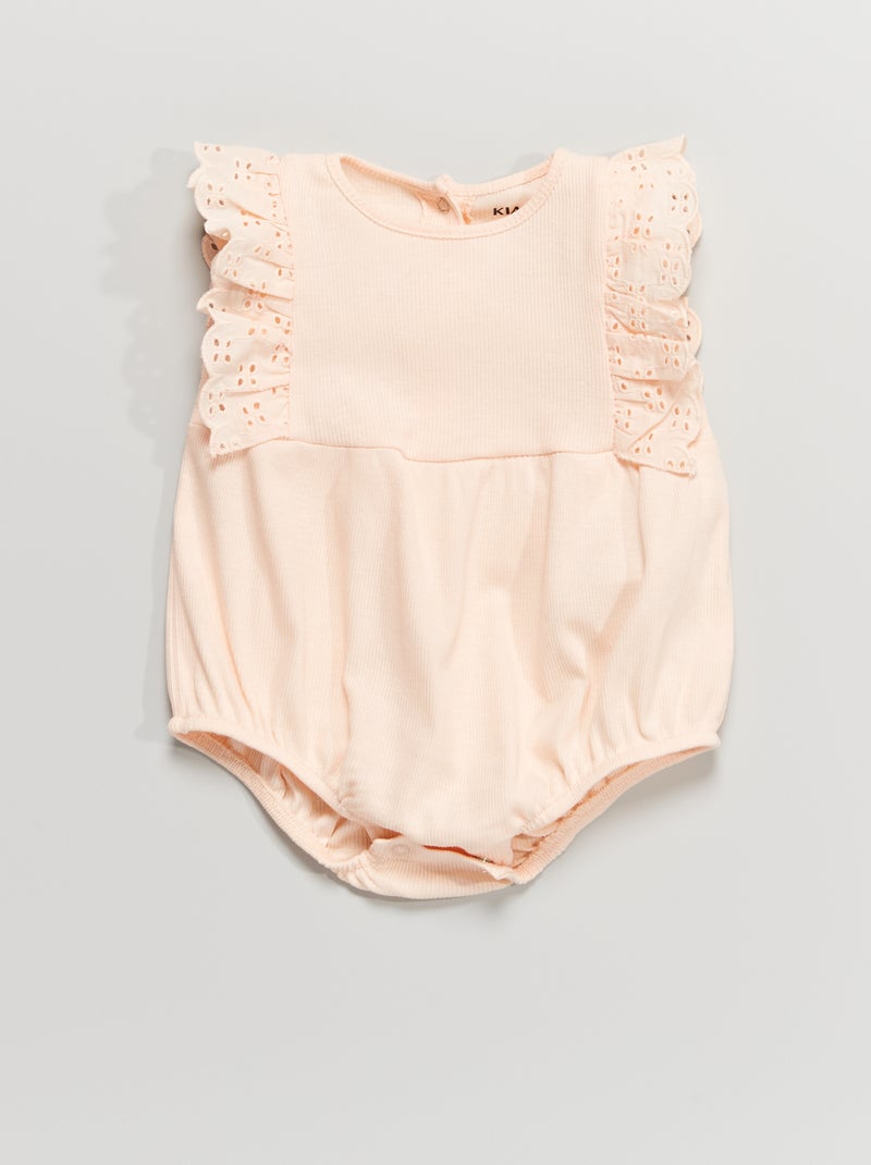 Body com folhos e bordados ingleses Rosa Pastel - Kiabi