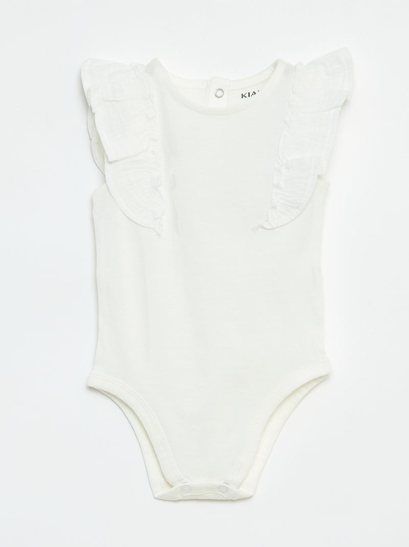 Body com folhos e sem mangas Branco - Kiabi