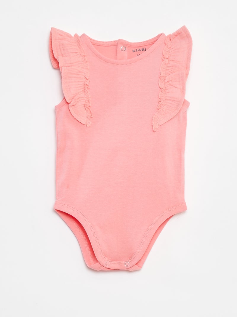 Body com folhos e sem mangas Rosa - Kiabi