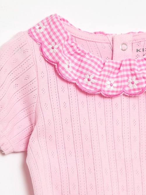 Body com gola babada padrão vichy - Kiabi