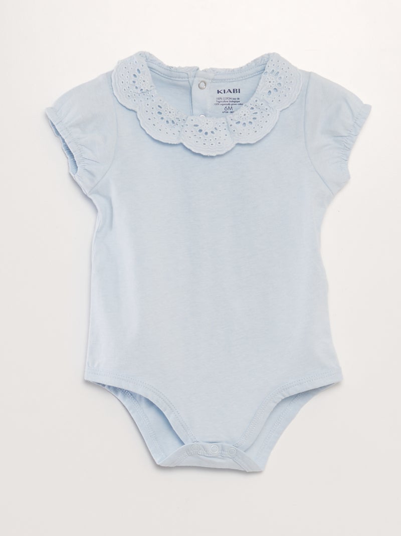 Body com gola bordada AZUL - Kiabi