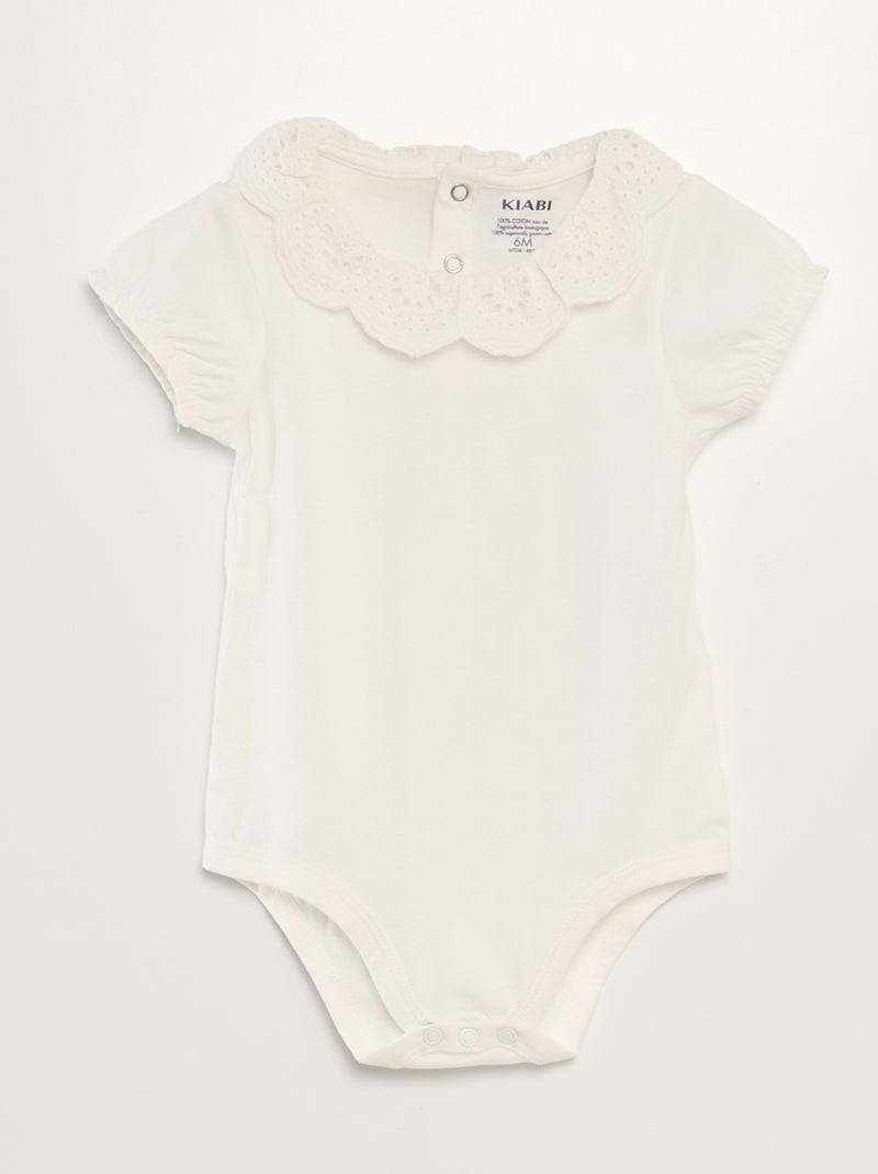 Body com gola bordada Branco - Kiabi