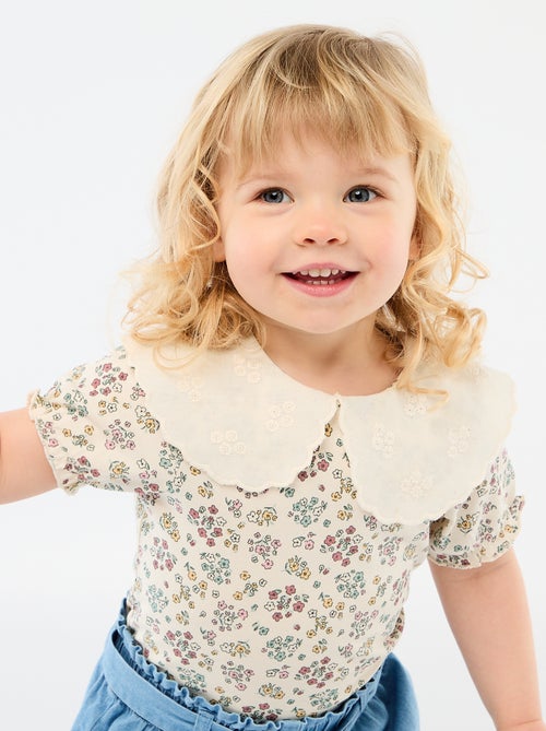 Body com gola Claudine estampado floral - Kiabi