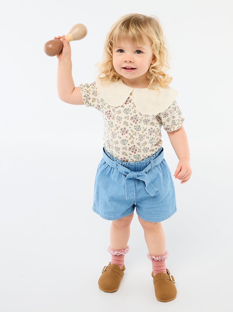 Body com gola Claudine estampado floral Branco - Kiabi