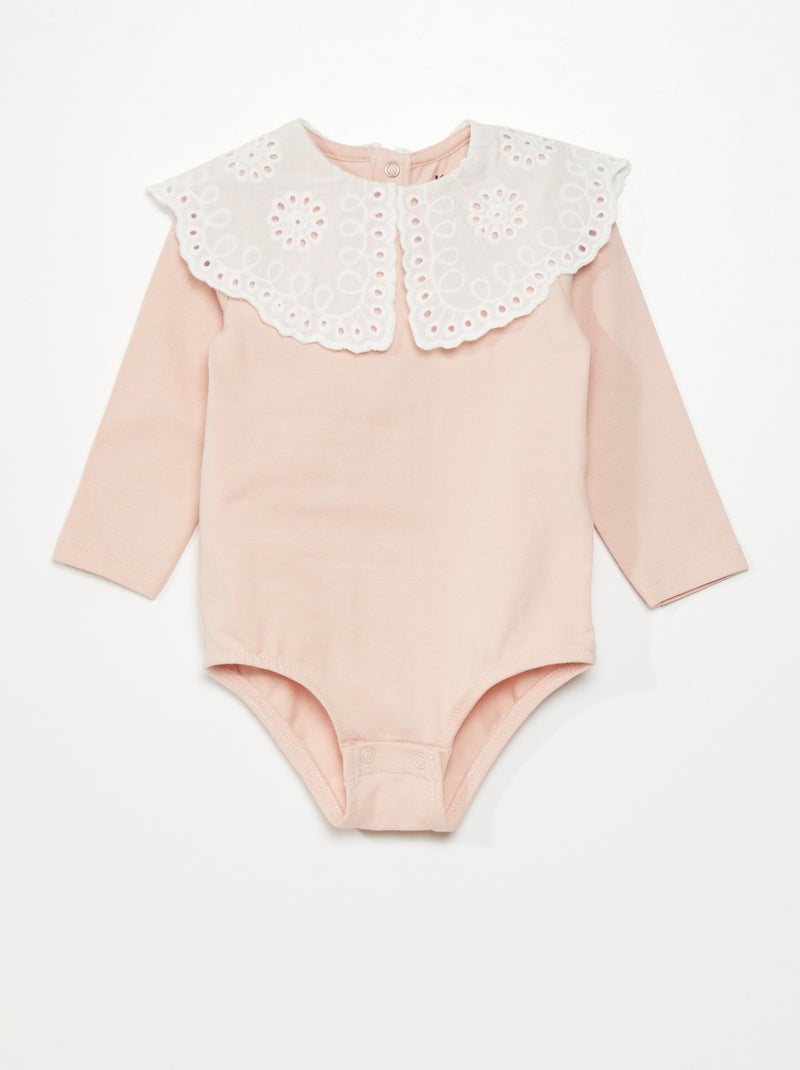 Body com gola com bordado inglês ROSA - Kiabi