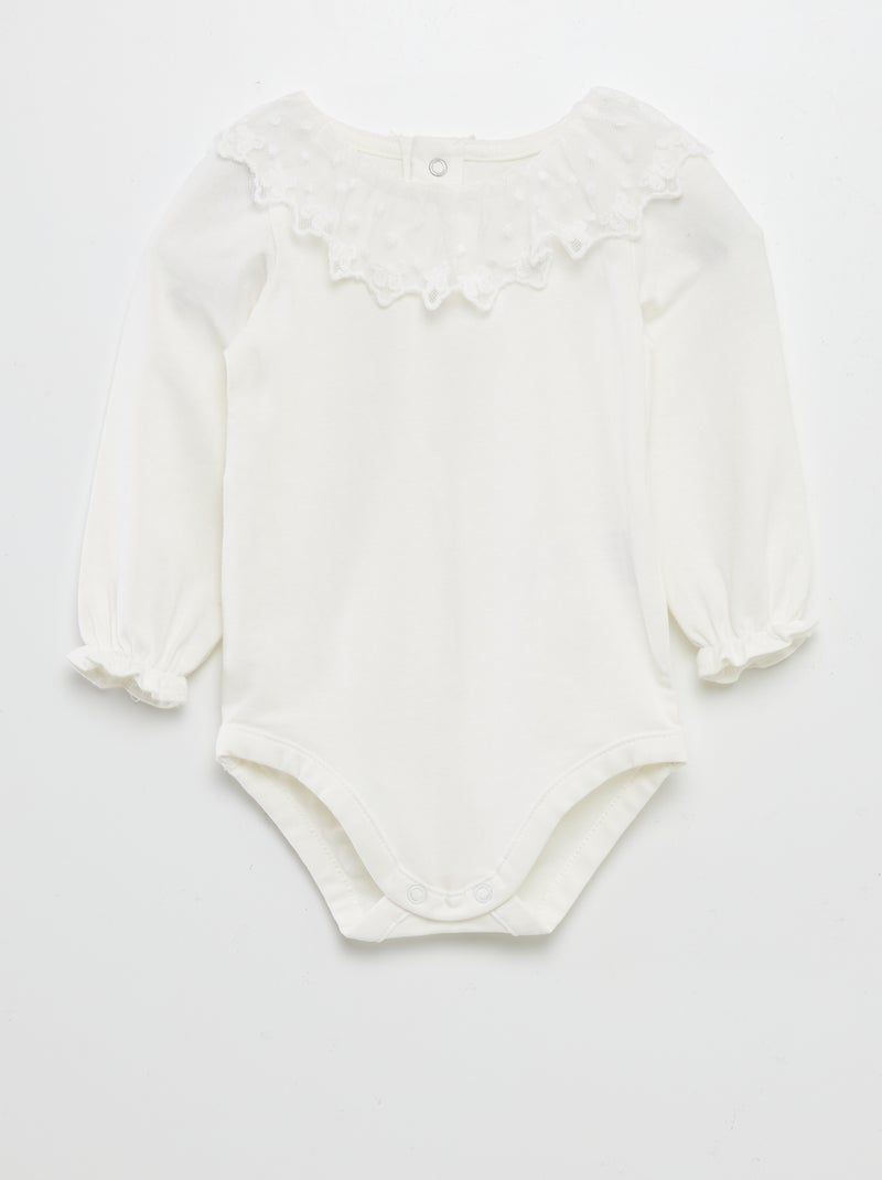 Body com gola com cabeção em renda Branco - Kiabi