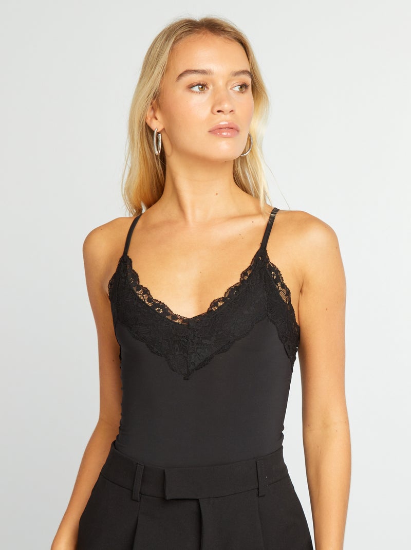 Body com gola em renda Preto - Kiabi