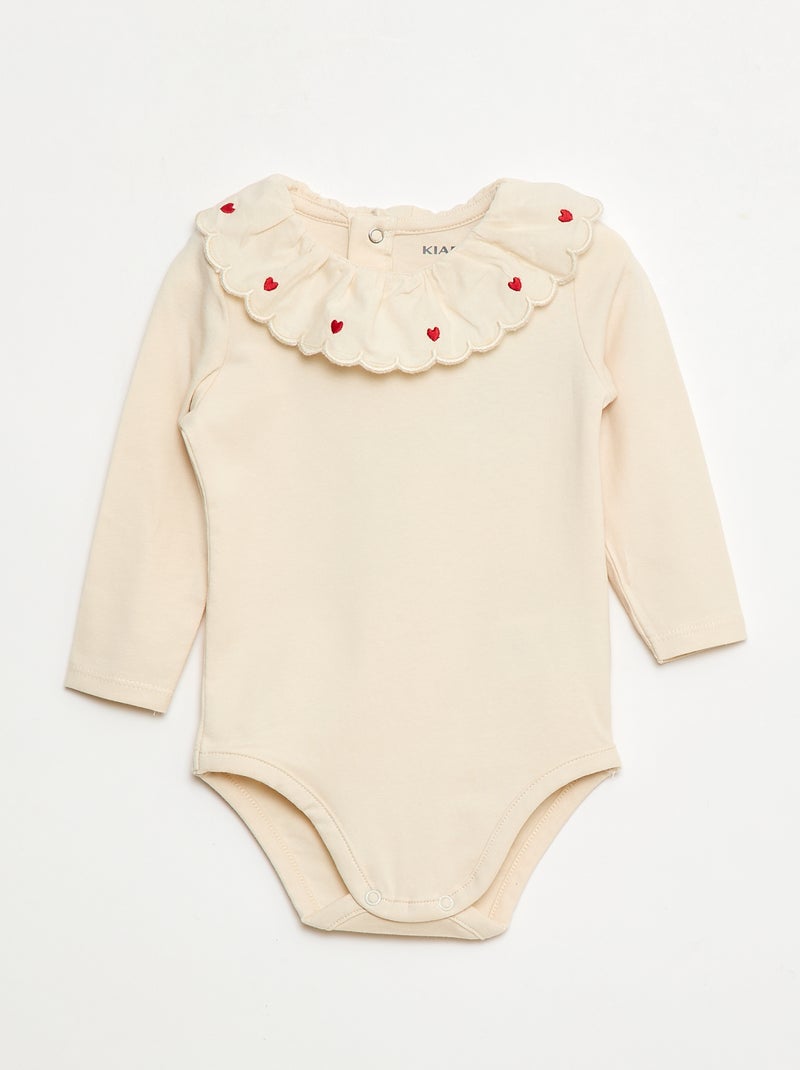 Body com gola fantasia bordada em algodão Branco - Kiabi