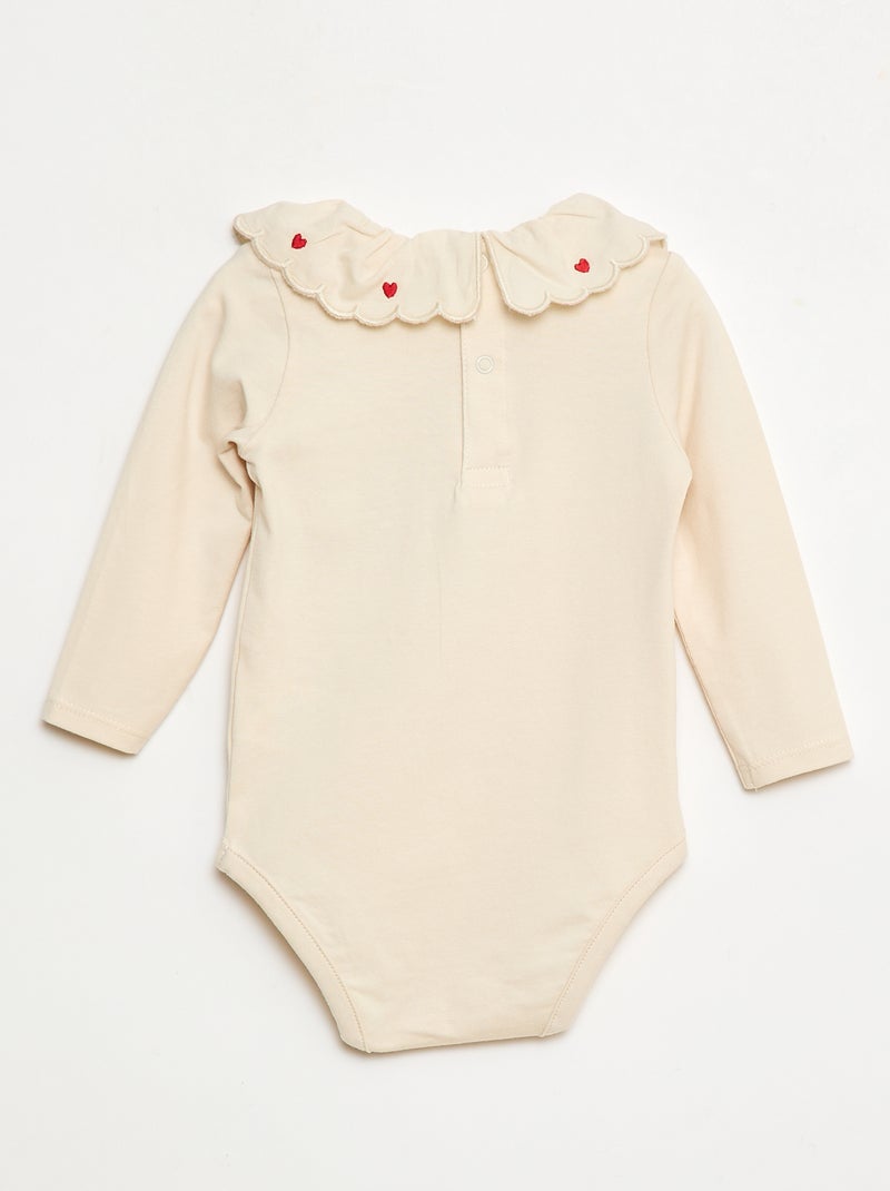 Body com gola fantasia bordada em algodão Branco - Kiabi