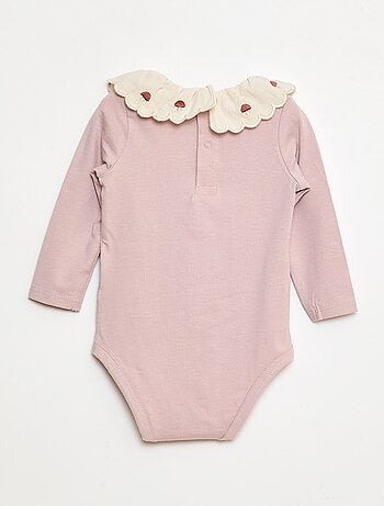 Body com gola fantasia bordada em algodão
