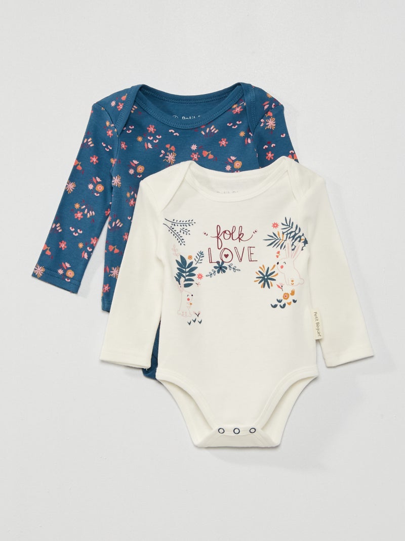 Body com gola US 'Petit Béguin' - Lote de 2 Azul/ Branco - Kiabi