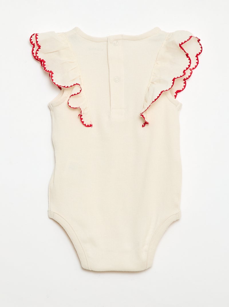 Body com mangas curtas com folhos Cru - Kiabi