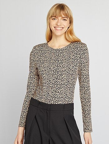 Body com motivo leopardo de manga comprida