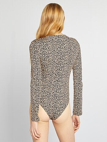 Body com motivo leopardo de manga comprida
