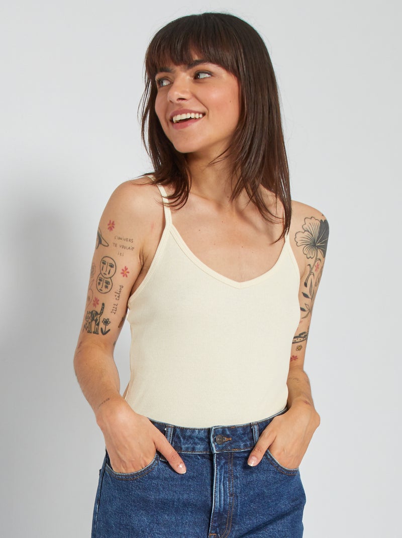 Body de alças nervurado BEGE - Kiabi