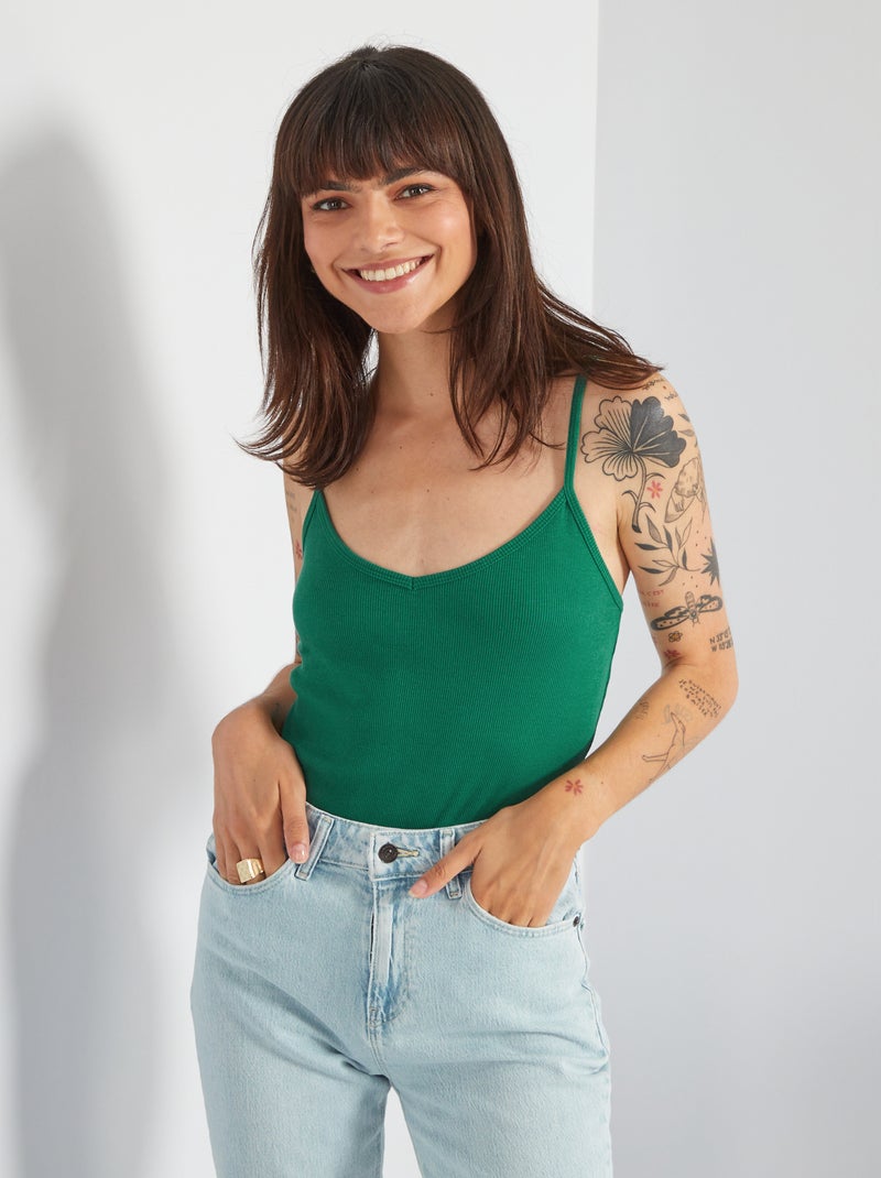 Body de alças nervurado VERDE - Kiabi