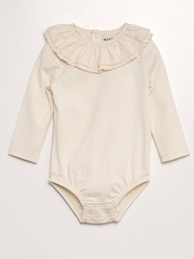 Body de algodão com folhos BRANCO - Kiabi